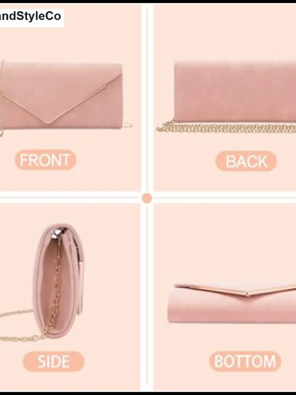 Faux Suede Envelope Clutch with Detachable Chain, Evening Bag